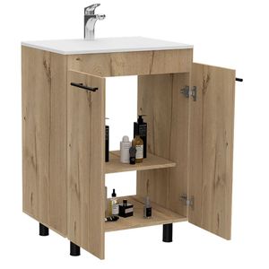 Mueble Lavamanos Anney, Café Claro, con Dos Puertas y Patas Metálicas  ZF