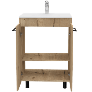 Mueble Lavamanos Anney, Café Claro, con Dos Puertas y Patas Metálicas  ZF