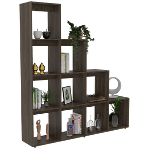 Biblioteca Escalera Ascher, Chocolate, con Variedad de Espacios Para Libros y Artículos Decorativos