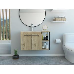 Mueble Lavamanos Anney, Café Claro, con Dos Puertas y Dos Entrepaños 80 Incluye Lavamanos.