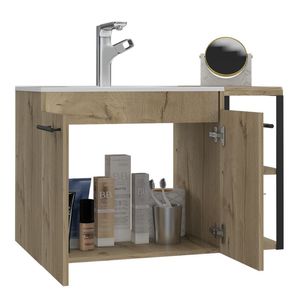 Mueble Lavamanos Anney, Café Claro, con Dos Puertas y Dos Entrepaños 80 Incluye Lavamanos.