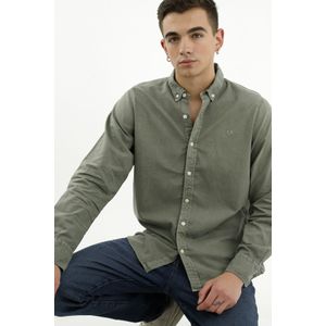 Camisa de botones verde para hombre