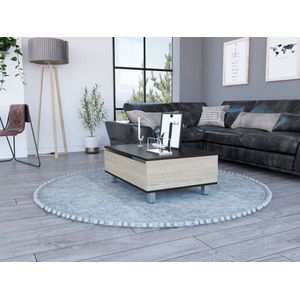 Mesa de Centro Salento, Beige y Plata Oscuro, con Gran Capacidad de Almacenamiento