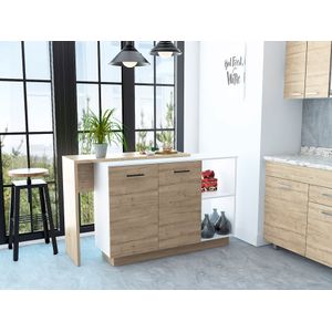Barra de Cocina Eris, Café Claro y Blanco, con Dos Puertas Batientes  ZF