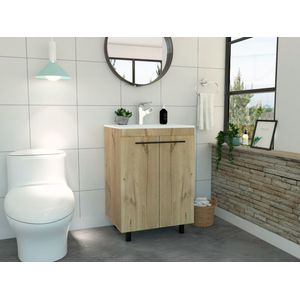 Mueble Lavamanos Anney, Café Claro, con Dos Puertas y Un Entrepaño 60 Incluye Lavamanos